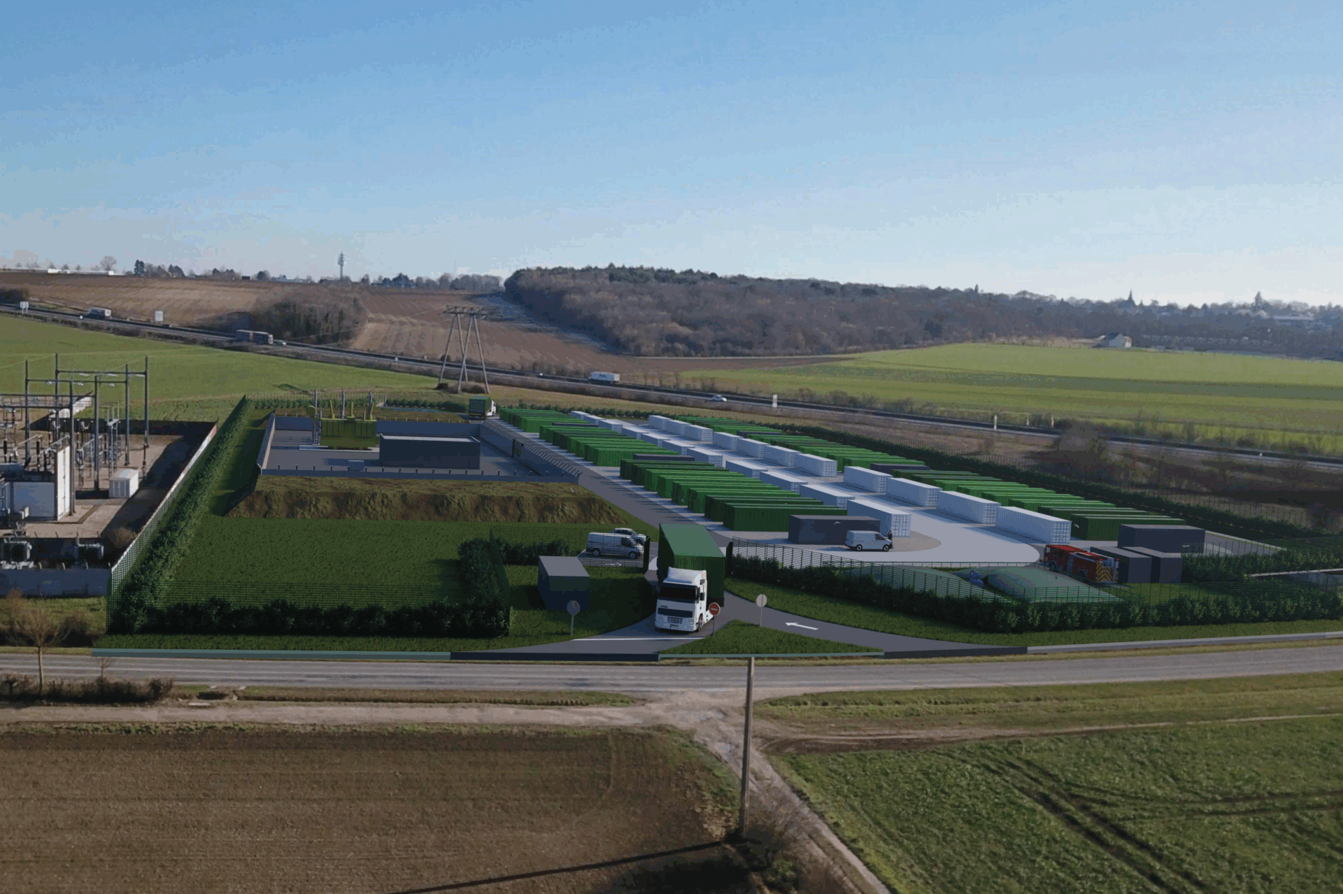 Fotomontage des künftigen Batteriespeicherkomplexes in Saleux, Frankreich