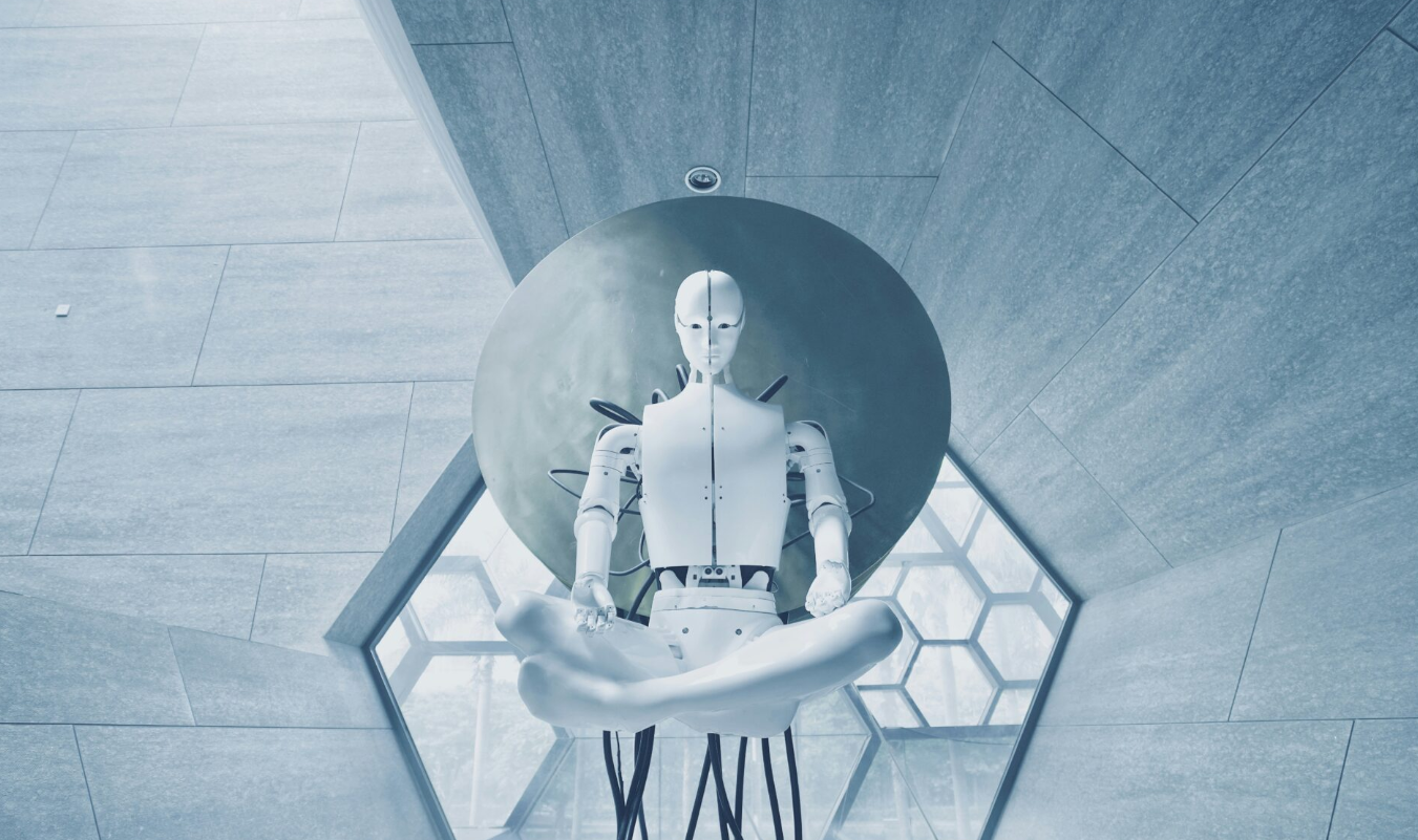 Humanoider Roboter in Lotusposition